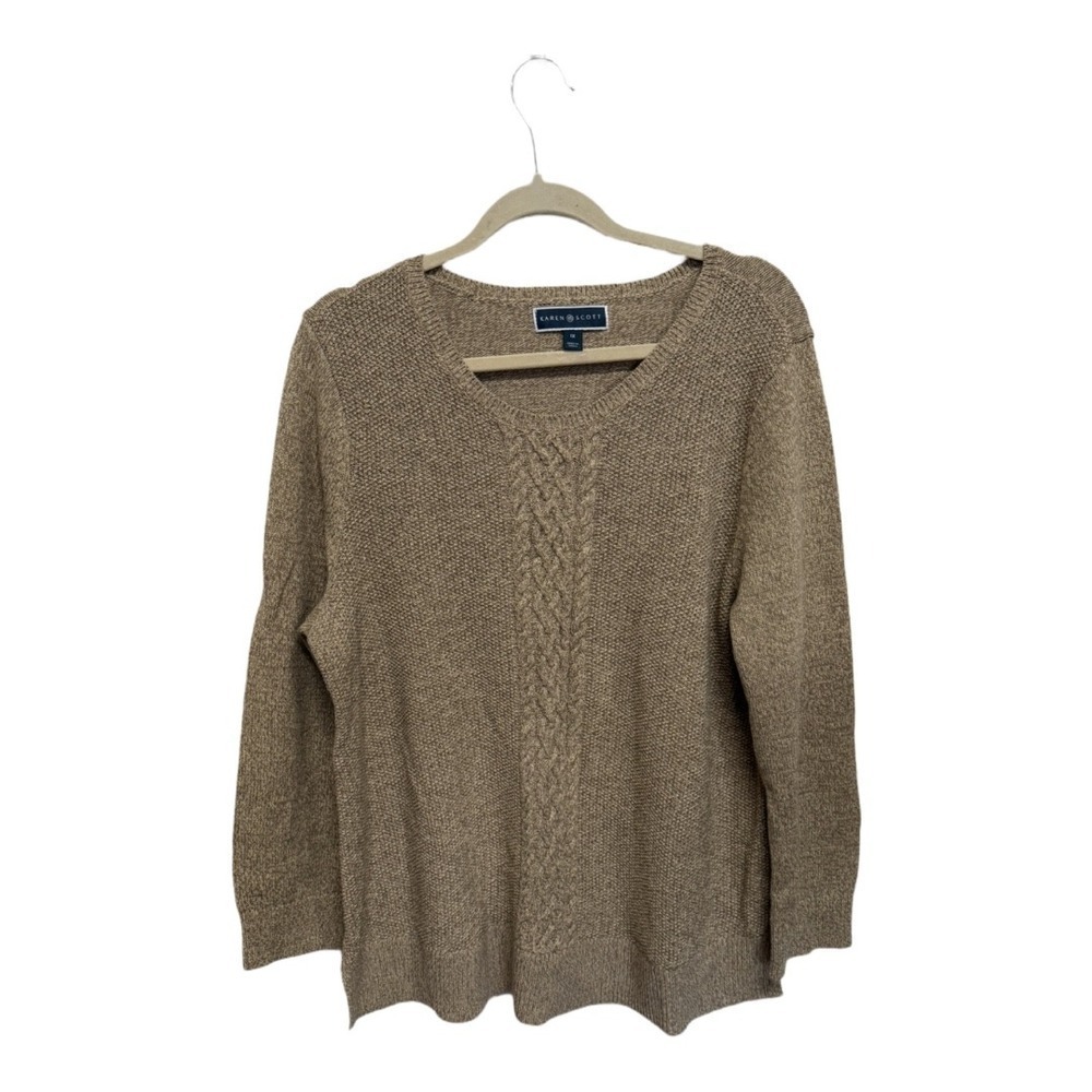 Karen Scott Brown Cotton Blend VNeck Knit Sweater Plus Size 1X Minimalist Autumn